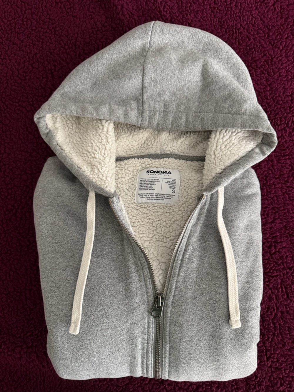 Sonoma Gray Sherpa-Lined Hooded Zip Sweatshirt